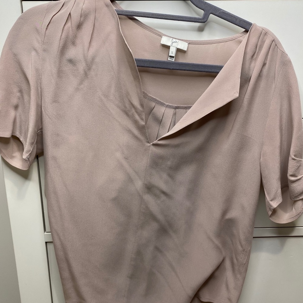 Joie split neck blush silk top